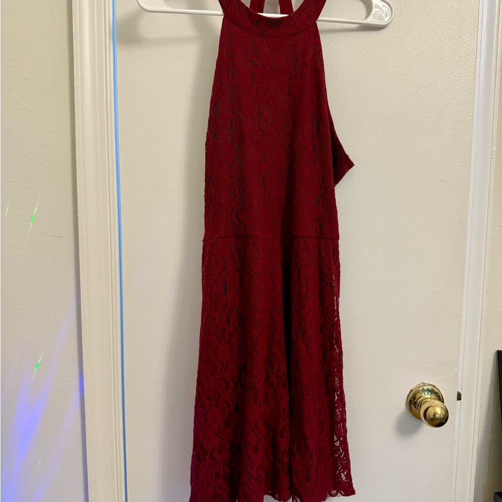 Elegant Red Lace Halter Dress